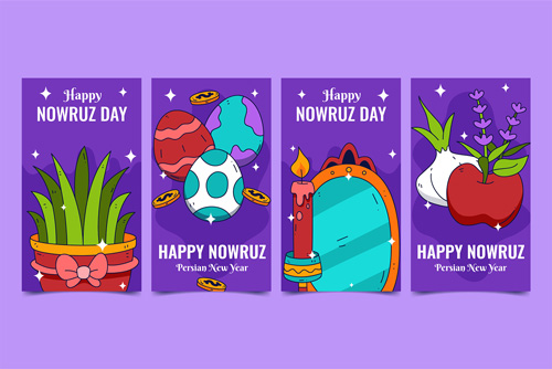 وکتور رایگان لایه باز EPS و Ai قالب استوری اینستاگرام هفت سین شامل تخم مرغ رنگی و سیب و سبزه و سیر و آینه ویژه عید نوروز 